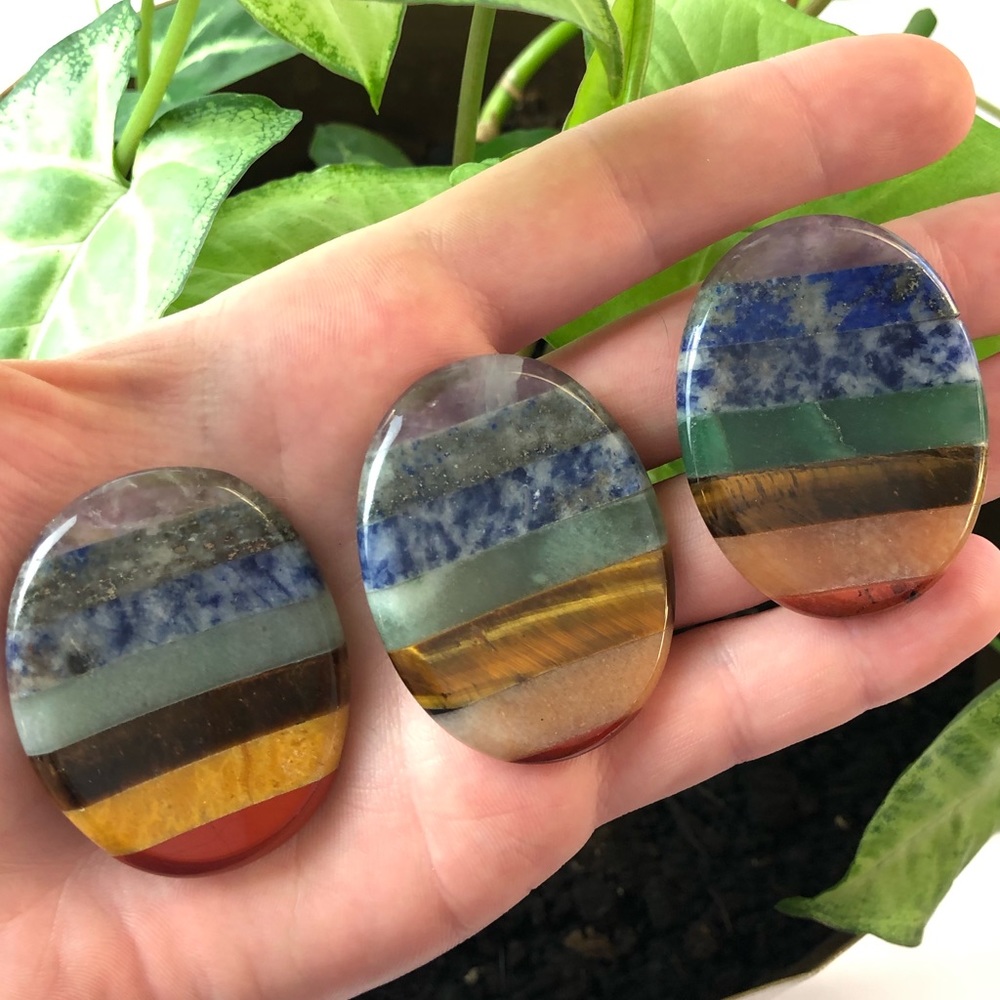 7 Chakra Rainbow worry stone palm stone thumb stone rock healing crystals - Picture 9 of 10